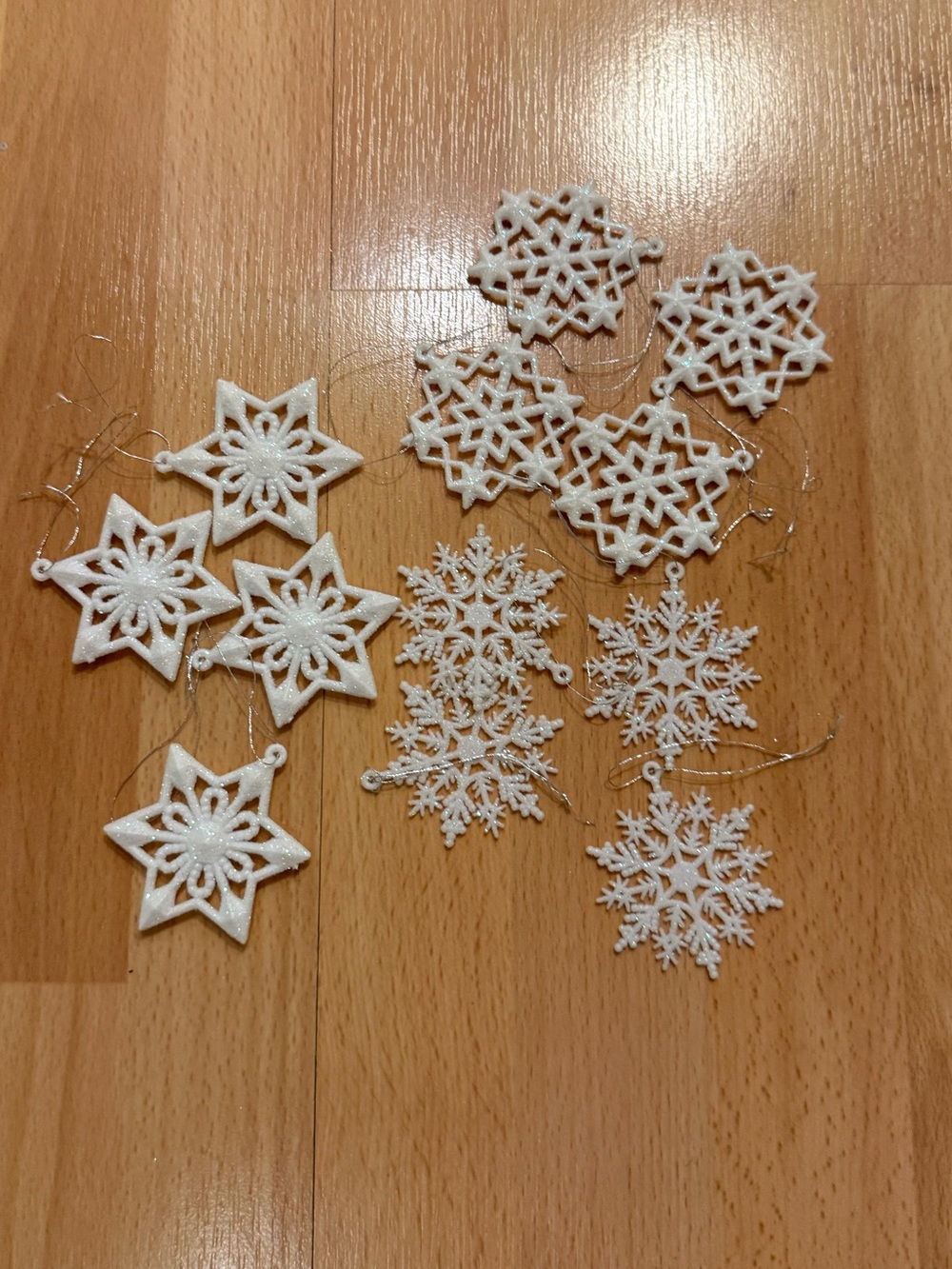 White Snowflake & Star Holiday Ornaments - 12 Pack of Decorative Hangings